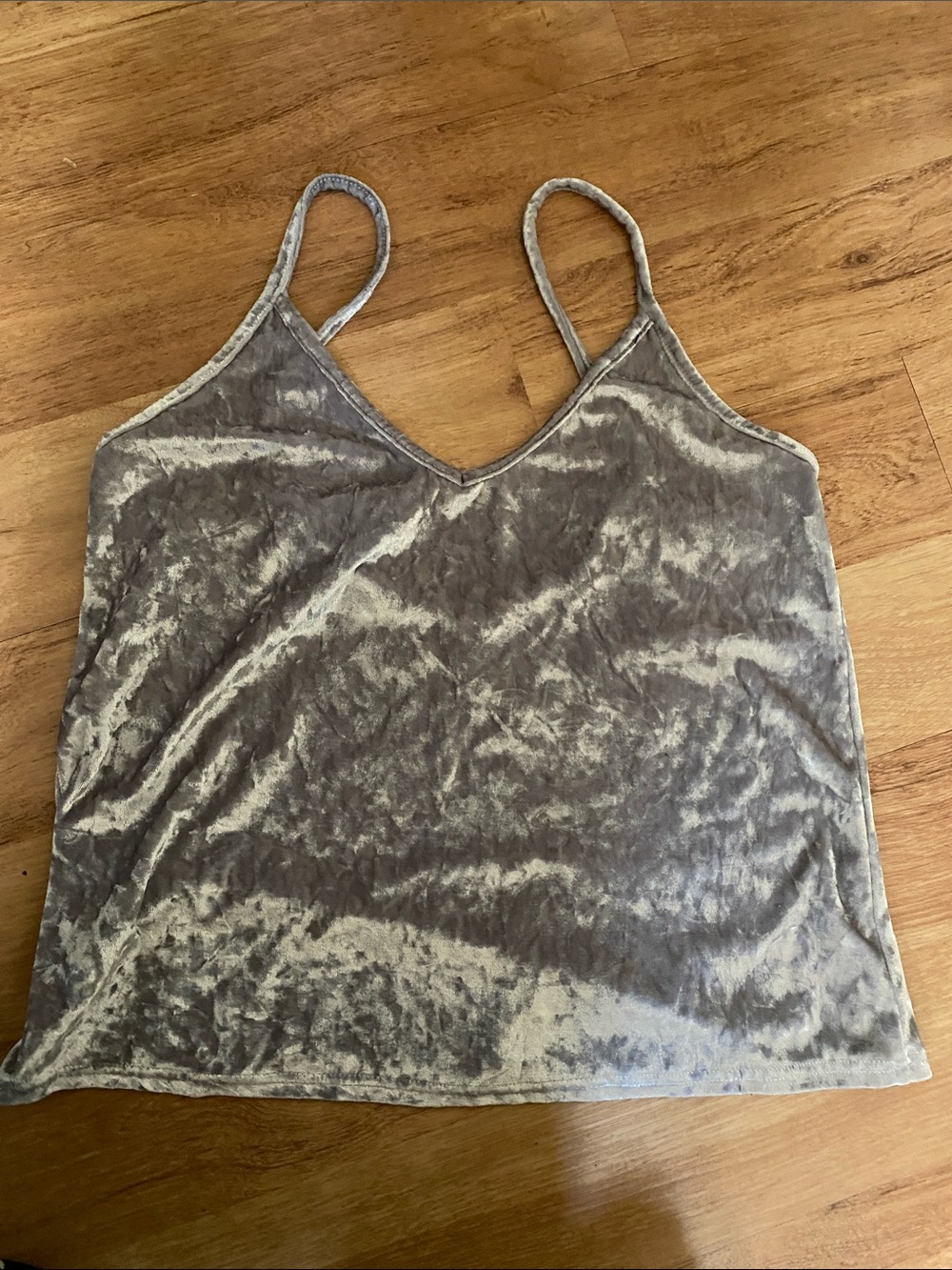 Crushed Velvet V-Neck Spaghetti Strap Cami - Silver Gray